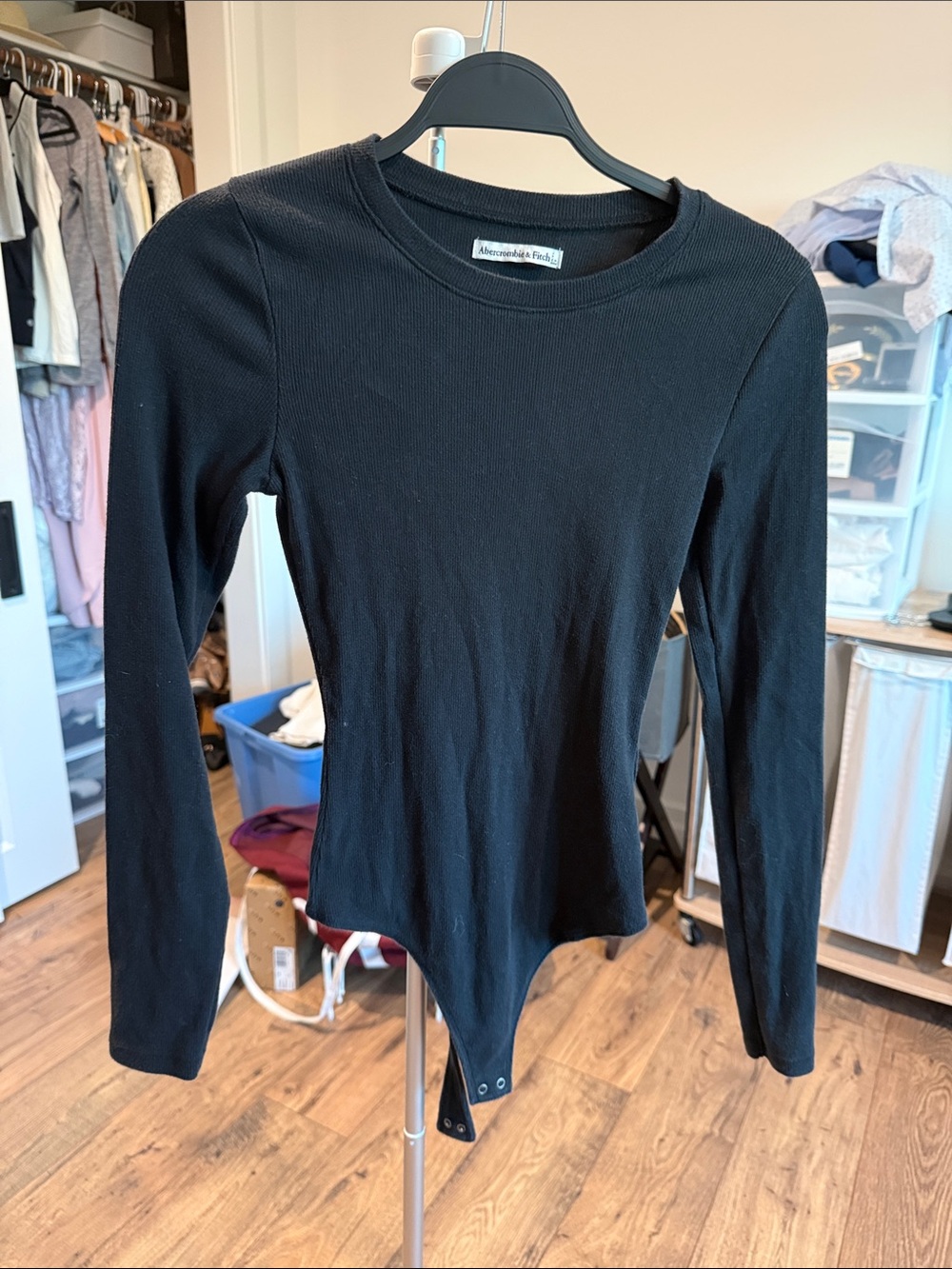 Abercrombie & Fitch Black Ribbed Long-Sleeve Bodysuit